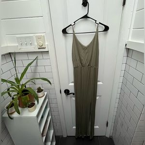 LuLu’s Watch the Sunset Washed Olive Green Maxi Dress -Medium